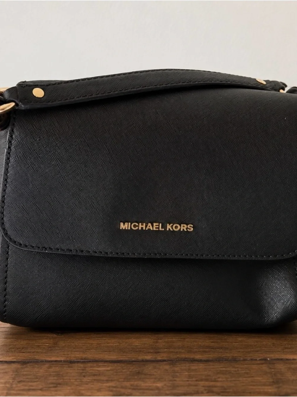 Michael Kors Black Saffiano Crossbody with Gold Logo